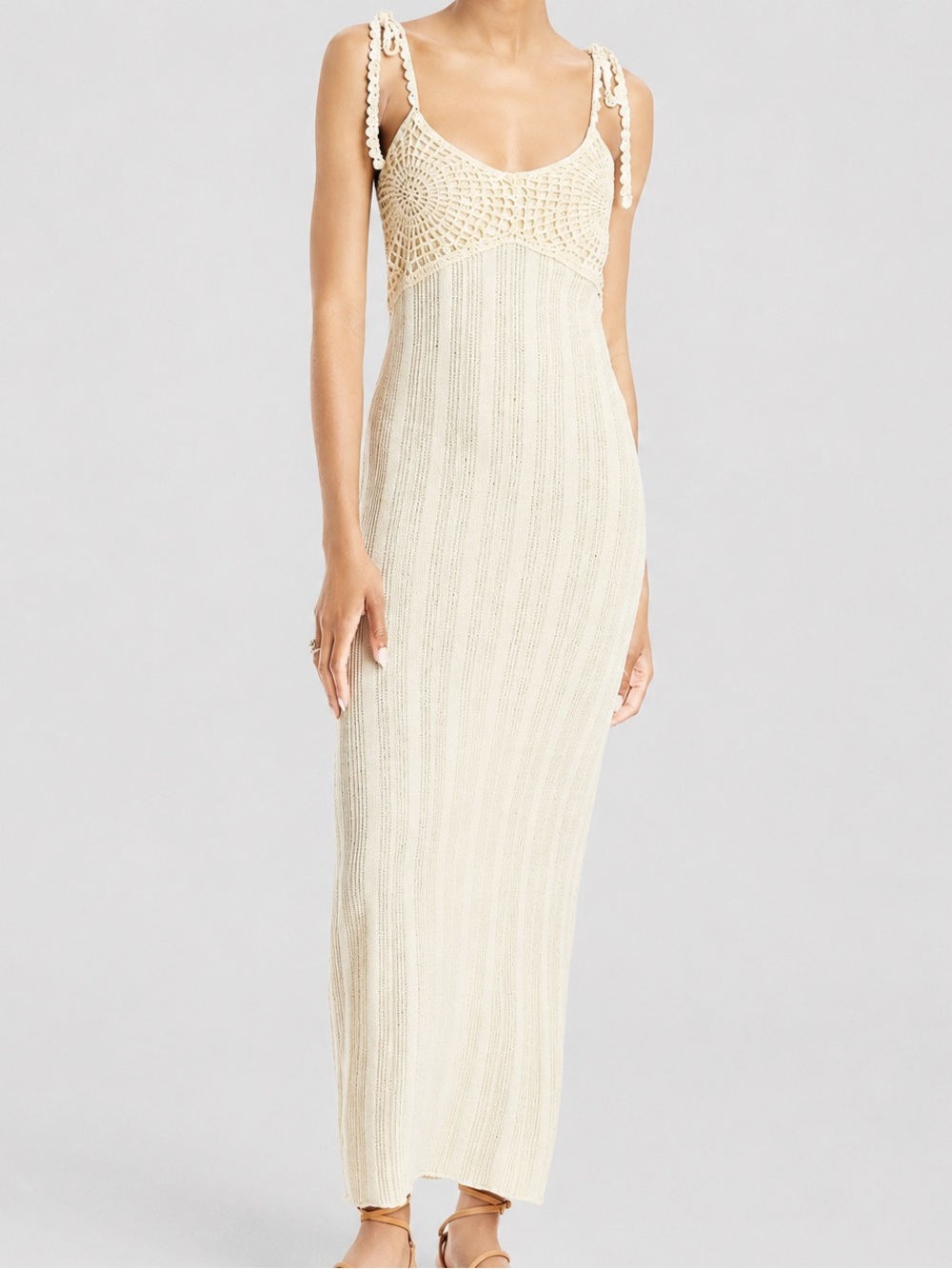 🆕 Line & Dot Cream Crochet Knit Maxi Dress Small Boho Beach Resort Cover Up
